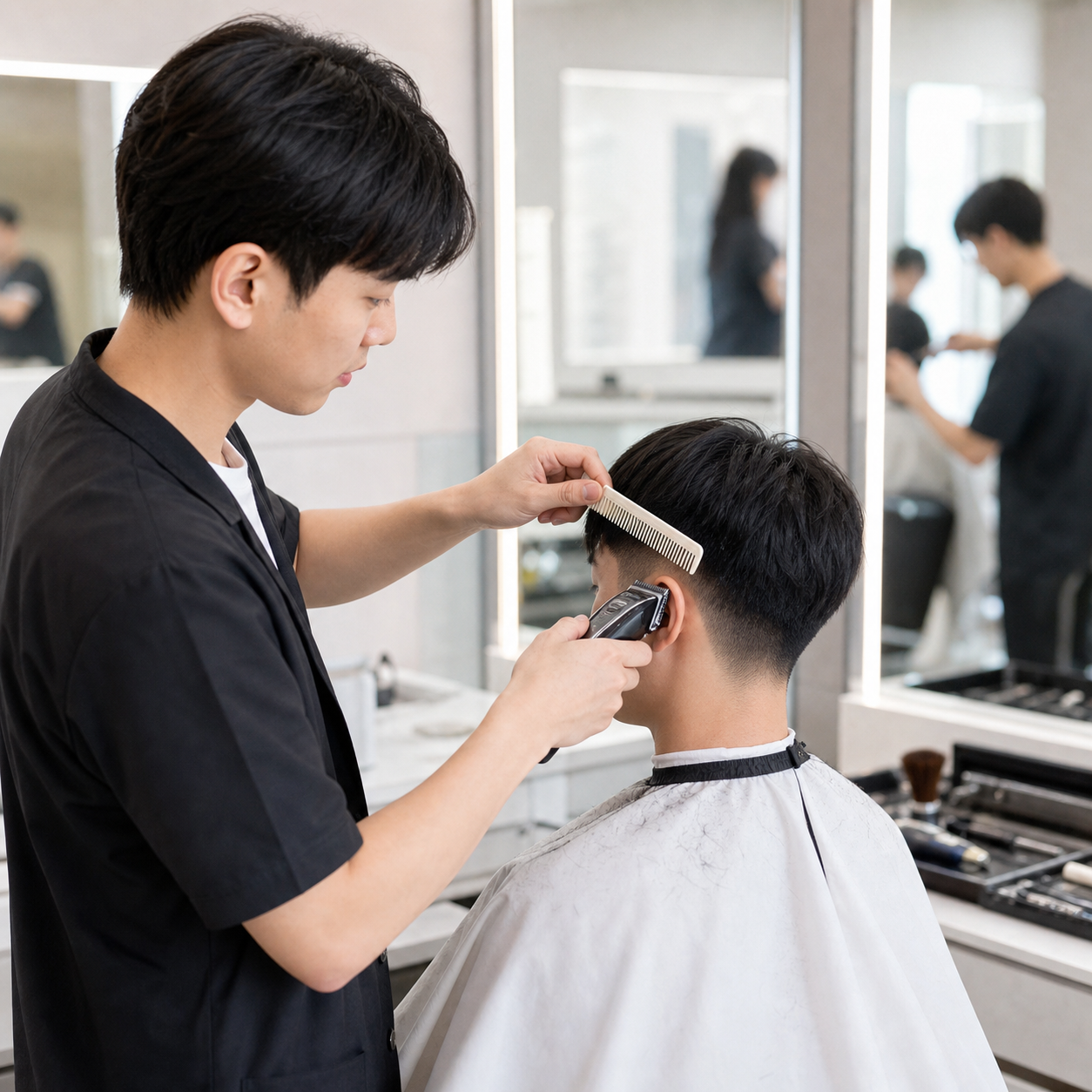 이용사 자격증 실습 장면
