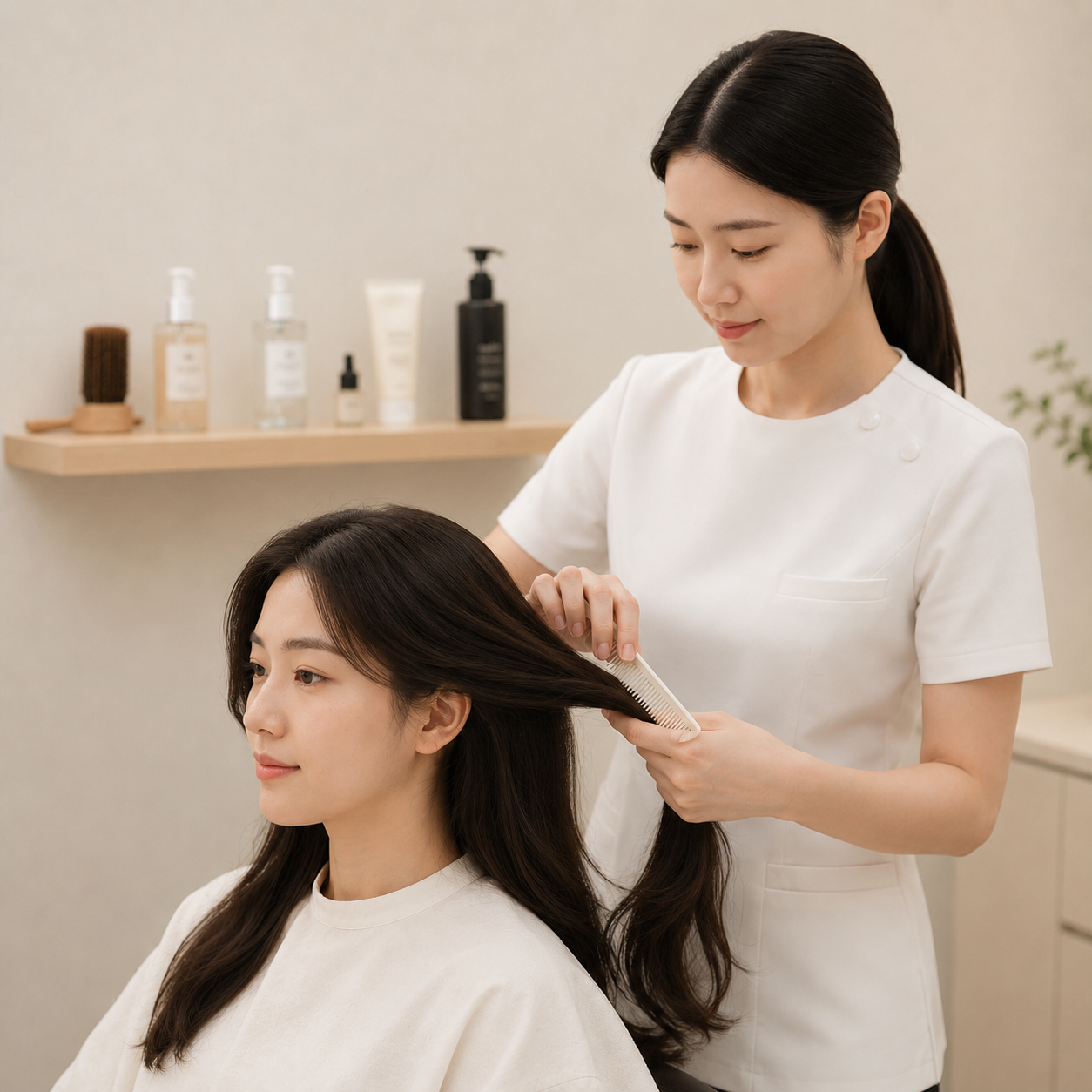 헤어 자격증 실습 장면